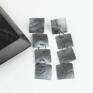 Artist Ilse Marie Erl: Ladder studs 3 squares - oxidised silver