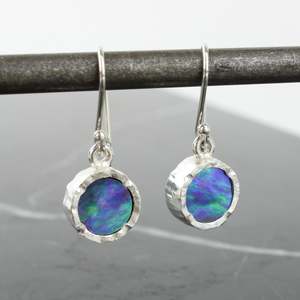 Artist David Mcleod: Blue Paua Earrings - round silver