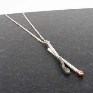 Joined matches pendant - burnt + live