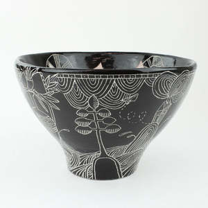 Black Line Work pedestal Bowl