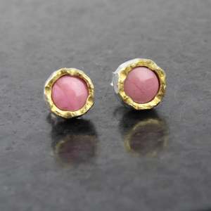 Rhodonite small studs - round gold