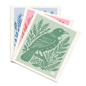 Swedish Dishcloth - Woodcut NZ Birds