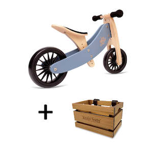Tiny Tot Plus: TINY TOT PLUS Slate Blue Trike/Balance Bike & Wooden Crate