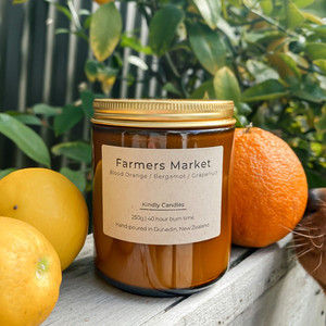 Products: FARMERS MARKET blood orange / bergamot / grapefruit Kindly Candles