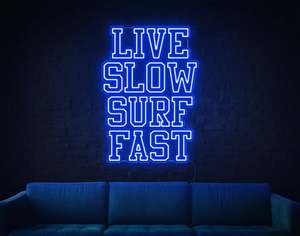 Beach Neon Signs: Live Slow Surf Fast LED Neon Sign