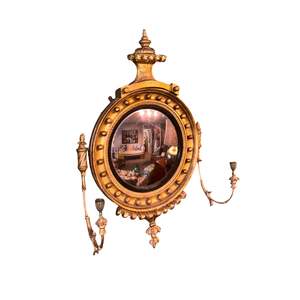 Georgian Regency Convex Mirror with Candle Sconces
