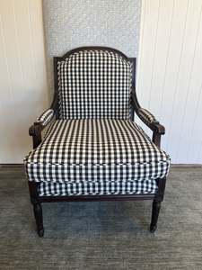 NZ Made Black & White Gingham & Oak Louis Chair
