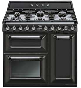 Smeg 90cm 6 Burner Dual Fuel Freestanding Oven Black Enamel Finish - TRA93BL - K&hellip;