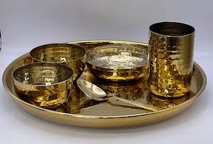 Tableware: Hammered Brass/Gold Colour plated 6 piece thali set