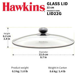 Hawkins 22 CM Glass Lid - LID22G |  Stainless Steel Rim | Transparent | 1 Pc