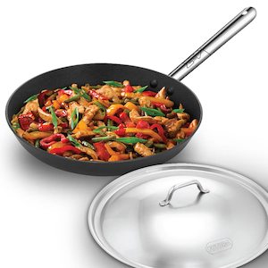 Pans: Hawkins Futura 30 cm Frying Pan, Non Stick Fry Pan with Stainless Steel Handle and Stainless Steel Lid, Induction Frying Pan, Big Frying Pan, Black (INFS30S)