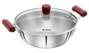 Pans: Hawkins Tri-ply Deep Kadhai 5 Litre with Glass lid CODE:SSK50G