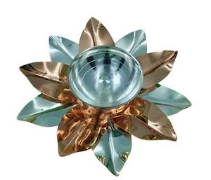 Copperware: SIlver and Copper plated Leaf Lotus Diya for Puja (4 inches) 1pc