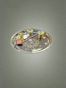Stainless Steel Gold Pooja Thali 29cm (expo)