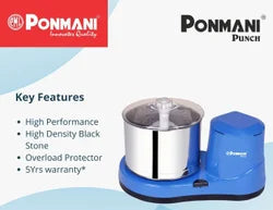 Ponmani Punch - 2Litre Table Top Wet Grinder Blue, 180 Watt