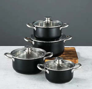 Servingware: Stainless Steel Cooking Pot with lid -(8 Pcs Set)
