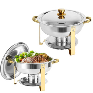 Chafing Dish round 5 Litre stainless steel Gold silver Glass Lid
