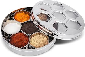 Bajaj spice box stainless steel with Glass Lid 2 sizes (hexa)