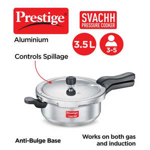 Pressure Cookers: Prestige Svachh Aluminium Anti Bulge Gas and Induction Compatible Pan Pressure Cooker, 3.5 L