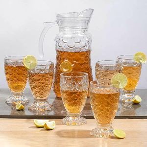 Crystal serving glass jug with lid and 6 glasses