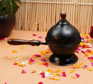 Black minar burner Iron, Wooden Incense Holder  (Black, Brown)