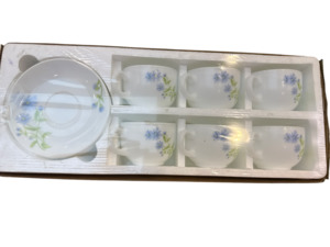 La Opala Blue Daisy Tea & Coffee Cup & Saucers 220 ML Set of 6.