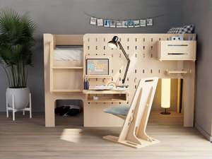 Low Loft Bed "Rabbit Nook" with Study Set | Birch Ply
