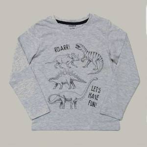 Grey L/S Dinosaur T-Shirt - Kids Long Sleeve Tee - Kiwi Boyz Clothing