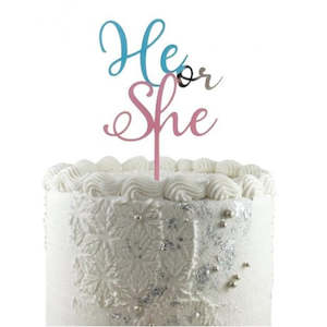 Alpen: Gender Reveal Baby Shower acrylic topper He or She?