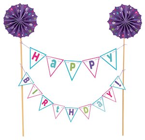 Amscan: Happy Birthday Bunting cake pick topper Purple