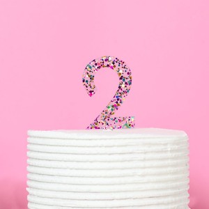 Cake Candle: RAINBOW GLITTER NUMBER 2 CAKE TOPPER