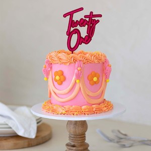 Cake Candle: Hot pink and pink LAYERED acrylic CAKE TOPPER Twenty one