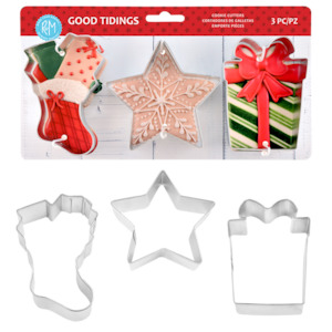 Dline: Christmas cookie cutter set 3 Good Tidings present stocking and star
