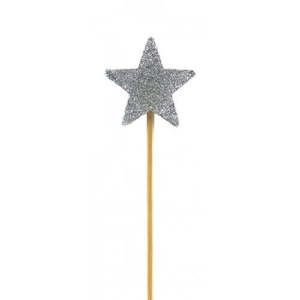 Alpen: Long wooden pick candle Star Silver Glitter
