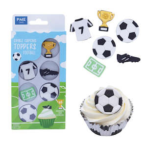 Pme: Edible cupcake toppers pack of 6 gumpaste icing decorations Soccer Football