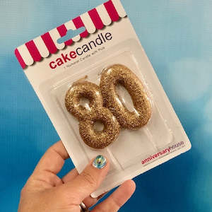 Letter Numeral Candles: Special Age number candle gold glitter 80