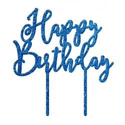 Cake Craft Usa: Happy Birthday Blue Glitter acrylic topper