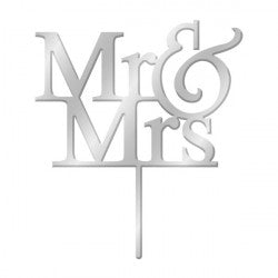 All: Mr & Mrs Silver Mirror acrylic wedding cake topper