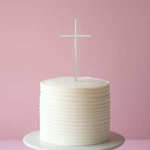 Cake Candle: Fine Silver metal Cross cake topper