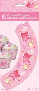 Meteor: Baby shower cupcake wrappers Baby clothesline Pink