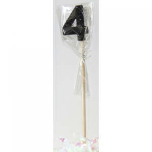 Long wooden pick candle Number 4 Black Glitter
