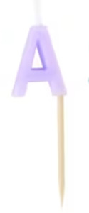Alphabet or numeral candle on wooden pick Letter A Lilac