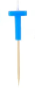 Alphabet or numeral candle on wooden pick Letter T Blue