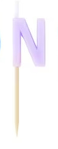 Alphabet or numeral candle on wooden pick Letter N Lilac