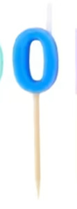 Alphabet or numeral candle on wooden pick Letter O or NUMBER 0 Blue
