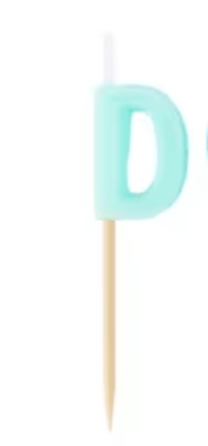 Alphabet or numeral candle on wooden pick Letter D Aqua