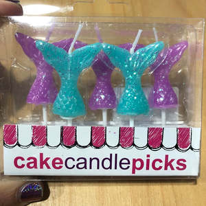 Childrens Candles: Glitter Mermaid Tail Set of 5 Pick Candles