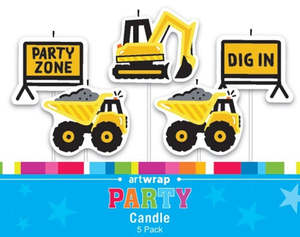 Childrens Candles: Construction vehicles 5 pick candle set
