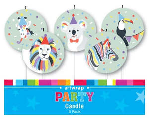 Childrens Candles: Rainbow party animals 5 pick candle set