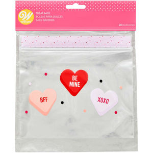 Valentines Packaging: Resealable Conversation hearts treat bags by Wilton pack 20